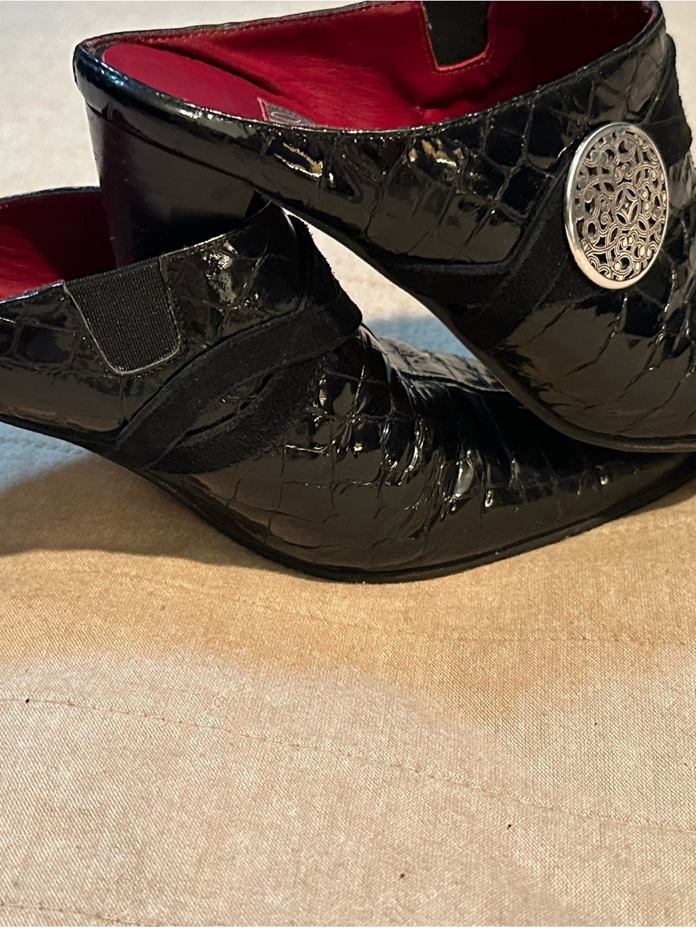 Brighton Black Croc-Embossed Slip-On Loafers with Silver Medallion - Picture 2 of 8